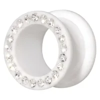 Whiteheat Tunnel mit klaren Kristallen, 18 mm Weißer Tunnel aus Acryl mit kristallklaren Kristallen, 18 mm Größe