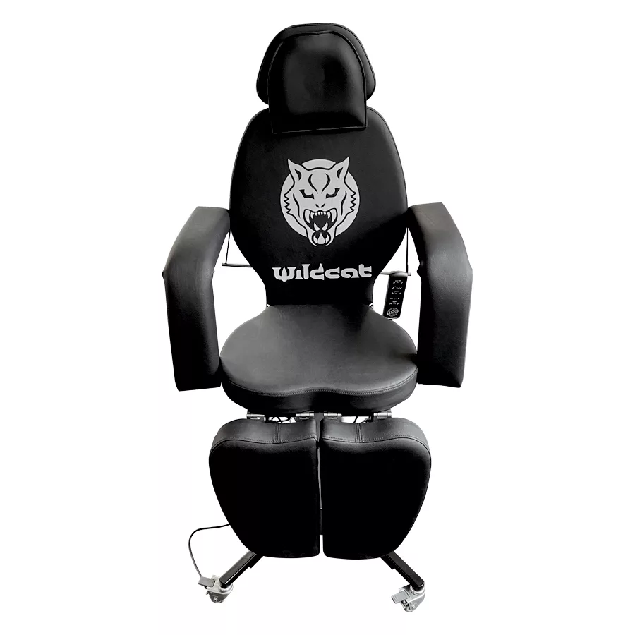 Schwarze Wildcat Pro Tattoo Liege mit Kunstlederbezug, auf Rädern