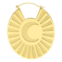 Goldene Moonshine Hoops Ohrringe aus Chirurgenstahl Goldene Ohrringe mit Mond-Design aus hochglanzpoliertem Chirurgenstahl auf weißem Hintergrund