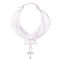 Roségoldene Cleopatra Hoops mit Flügel-Design und Ankh-Anhänger auf weißem Hintergrund