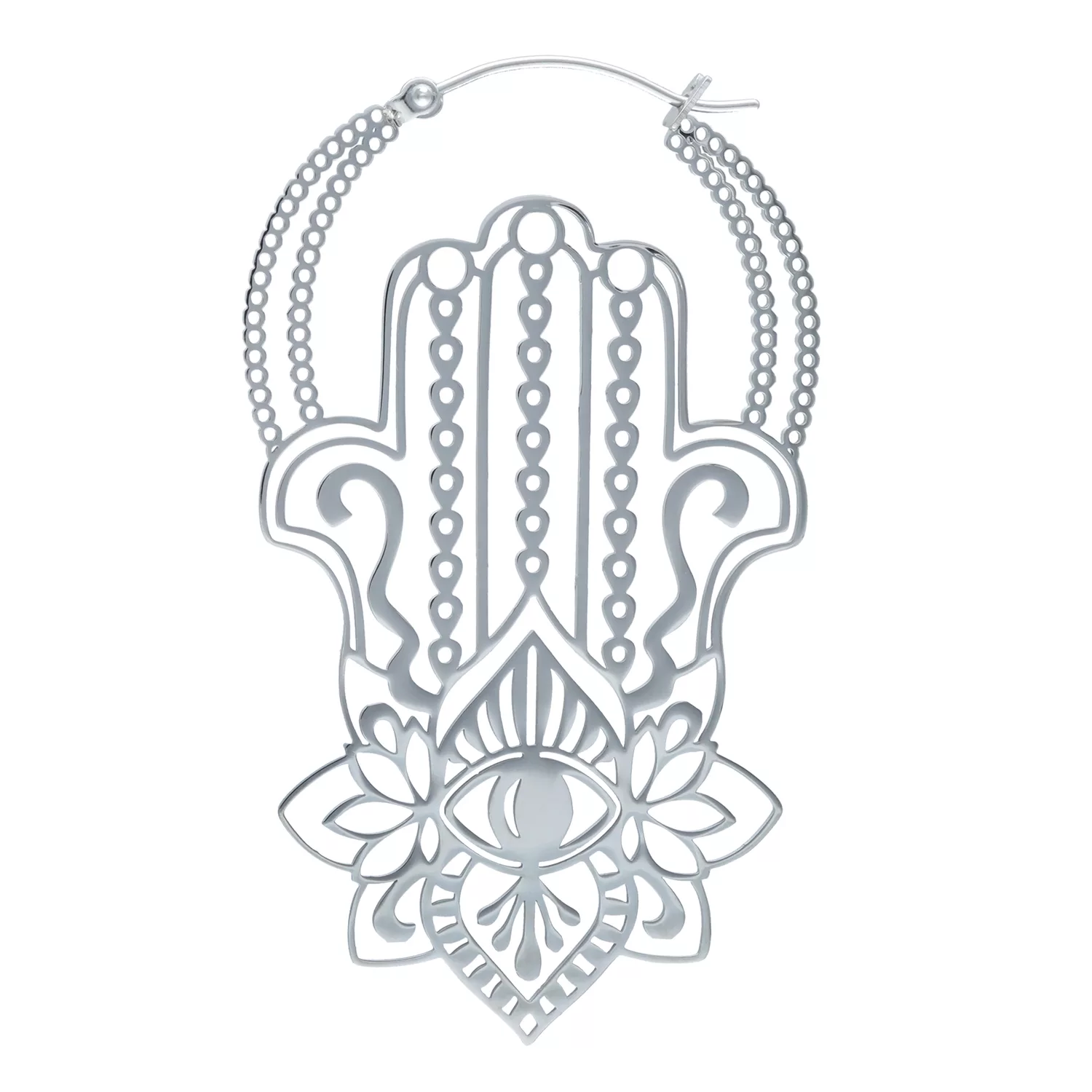 Silberne Khamsa Hoops mit filigranem Hamsa-Design und Klappverschluss