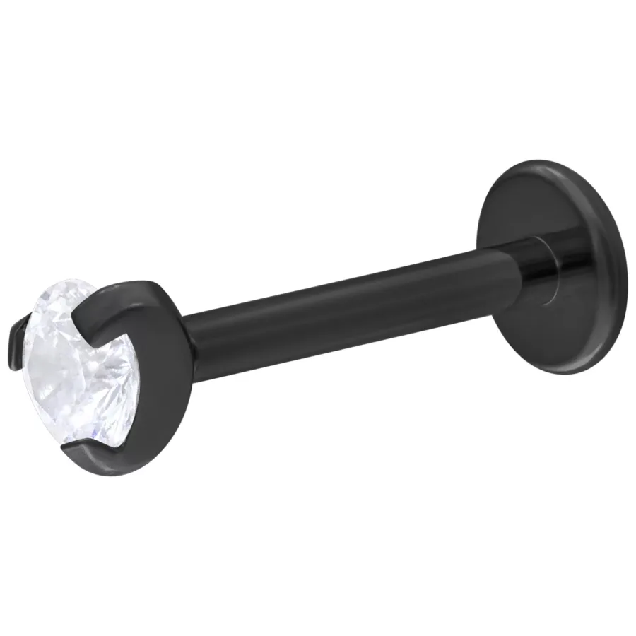 Schwarzes Titan-Labret mit klarem Kristall, 6mm Länge, 3mm Kugel