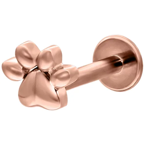 Roségoldenes Labret mit Pfotenmotiv, Länge 12mm, auf weißem Hintergrund