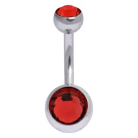Titan Bananabell mit roten Kristallen 1,6mm Bauchnabelpiercing aus Titan mit roten Kristallen auf weißem Hintergrund