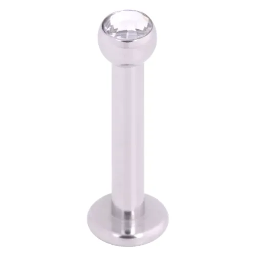 Silbernes Labret aus Titan mit klarem Kristall auf weißem Hintergrund