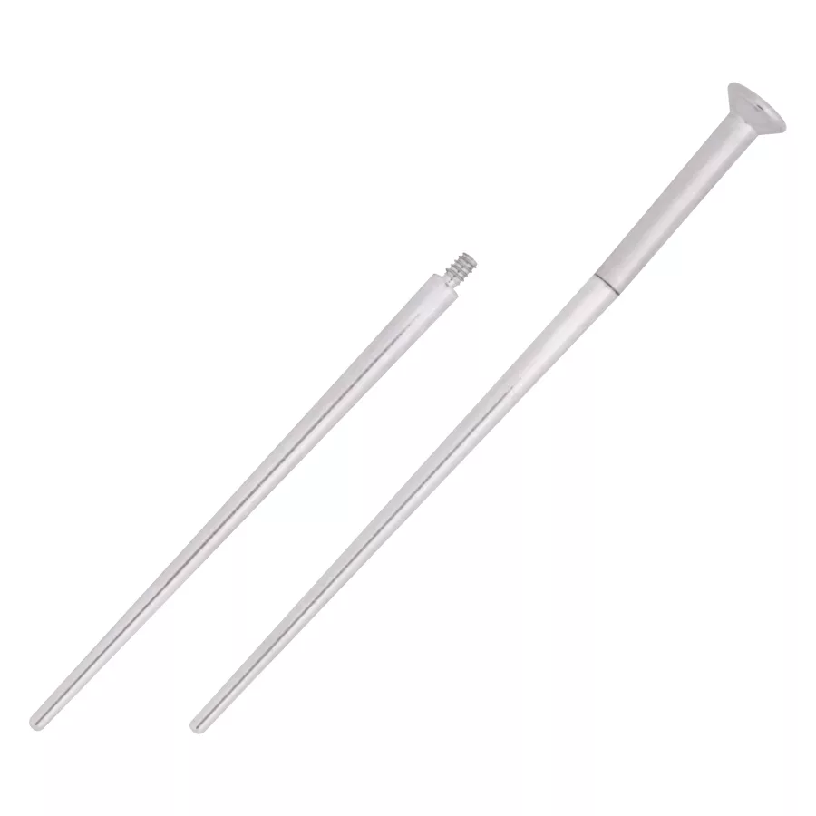 Titan Einführungsstift für Piercings, Silber Silberner Titan Einführungsstift für Piercings auf weißem Hintergrund