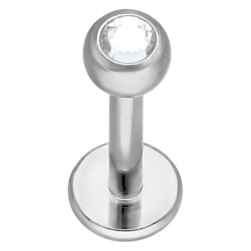 Silbernes Labret aus Titan mit klarem Kristall auf weißem Hintergrund