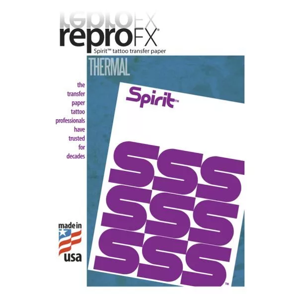 Repro FX Thermotransferpapier für Tattoos Repro FX Thermotransferpapier mit lila Mustern und Spirit-Logo