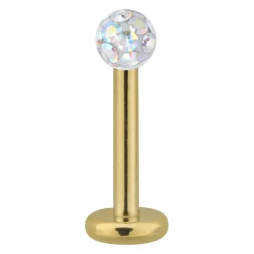 Goldenes Titan Labret mit 3,0 mm Aurora Boreale Kristall auf weißem Hintergrund