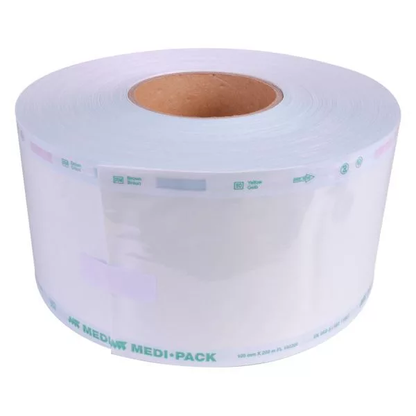 Sterilisationsfolie 100 mm x 200 m Rolle Große Rolle Sterilisationsfolie auf neutralem Hintergrund