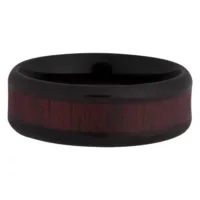 Schwarzer Ring mit braunem Holz-Inlay auf weißem Hintergrund