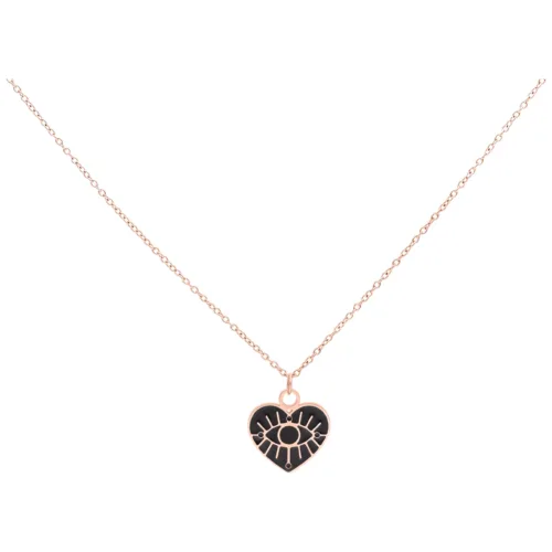 Roségoldene Kette mit Herzanhänger und Auge-Motiv auf weißem Hintergrund