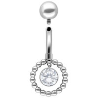 Silbernes Bauchnabelpiercing mit kristallklarem Stein und Kugel
