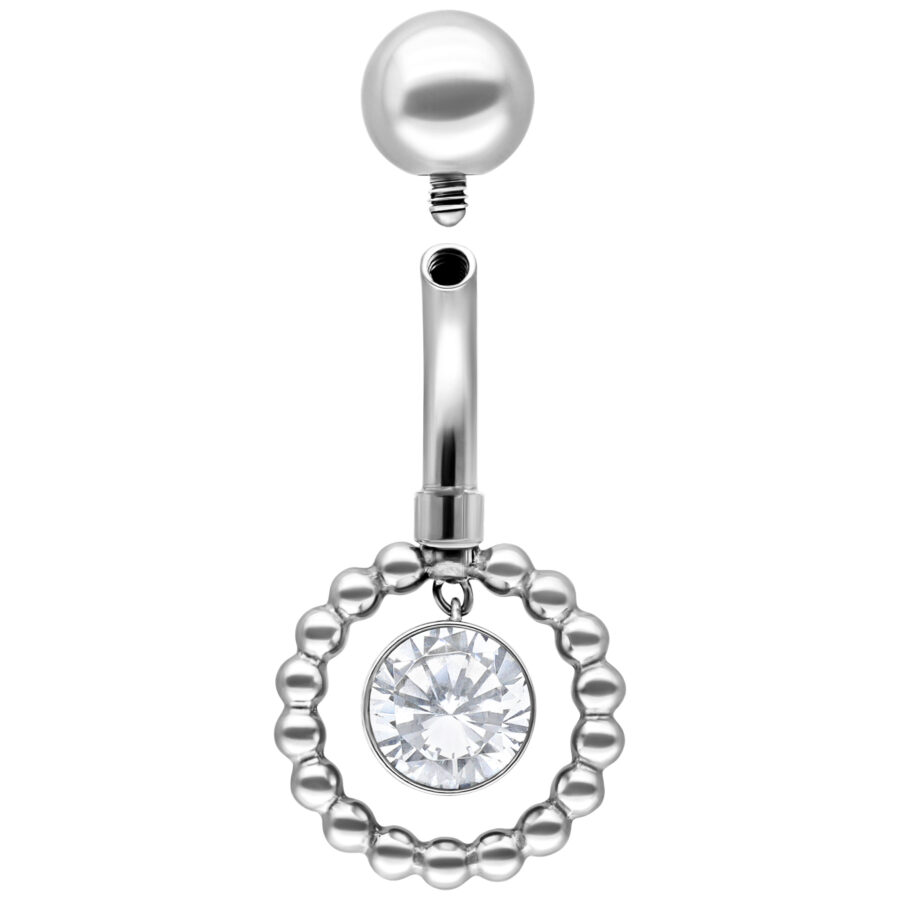 Silbernes Bauchnabelpiercing mit kristallklarem Stein und Kugel