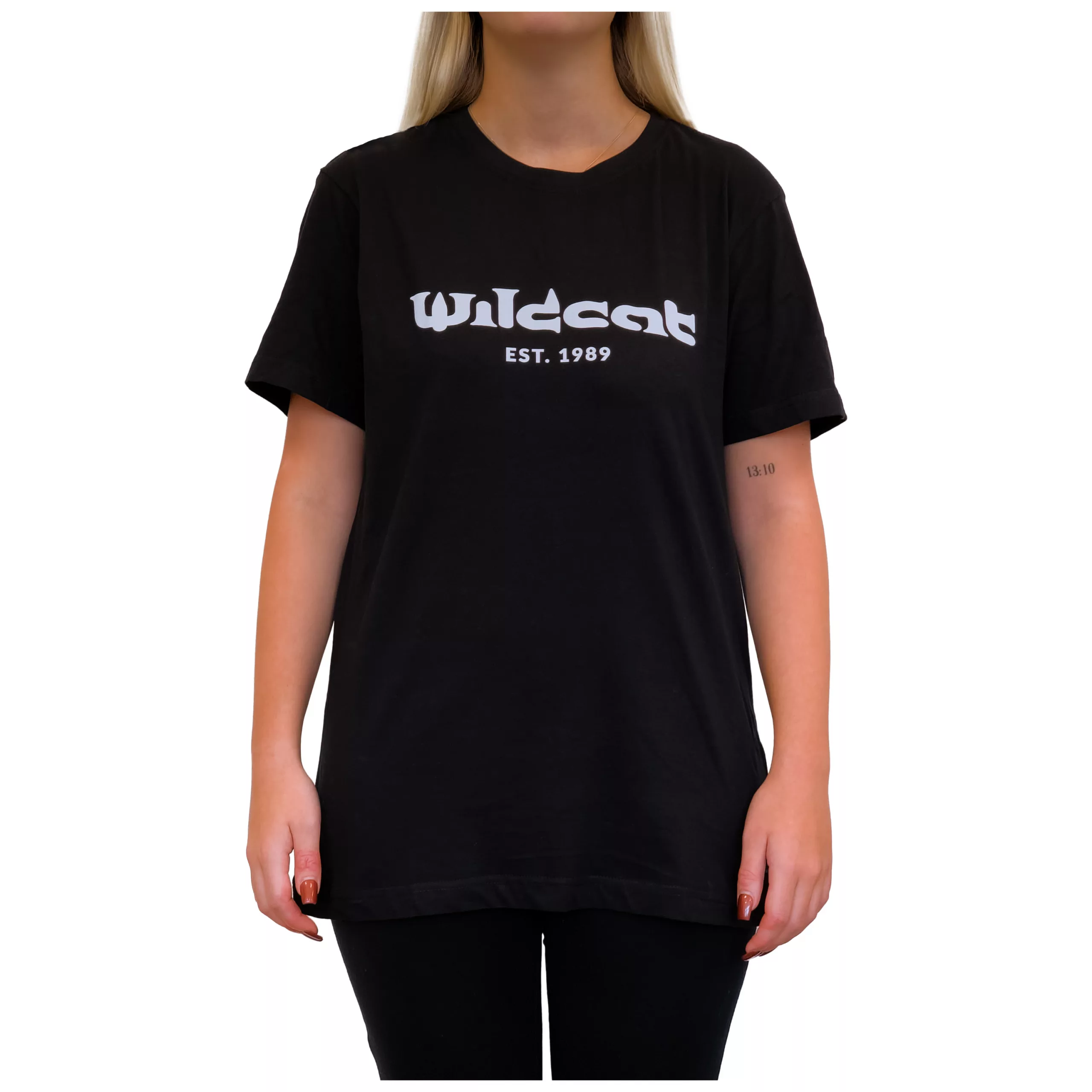 Schwarzes Wildcat T-Shirt mit Logoprint Unisex schwarzes T-Shirt mit Wildcat Logo, Vorderansicht