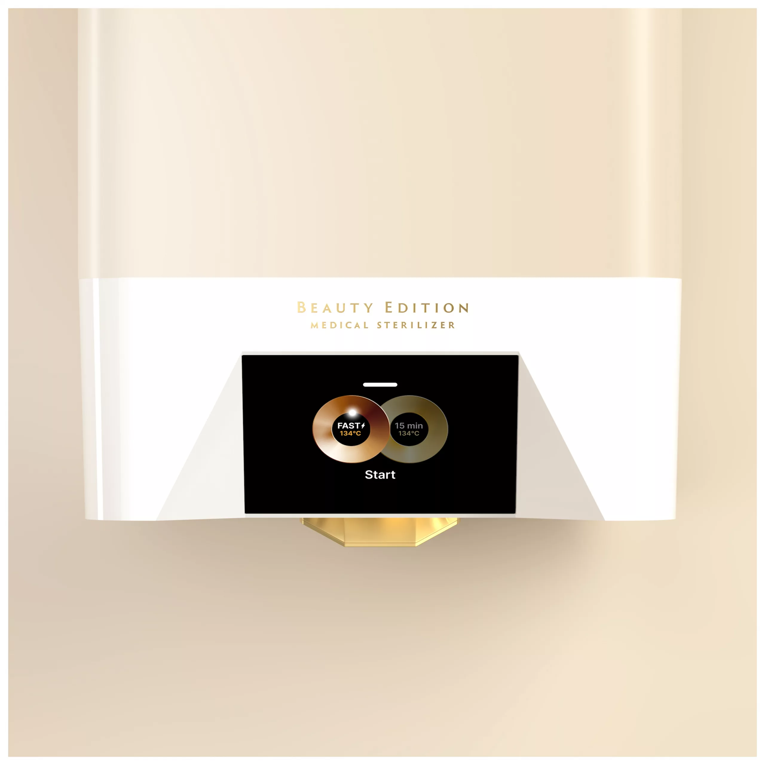 Enbio Autoklav S Beauty Edition in Weiß Weißer Enbio Autoklav S Beauty Edition mit Display auf neutralem Hintergrund