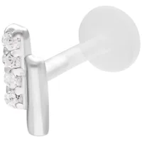 Silbernes Crystal Double Bar Push Fit Labret Silbernes Labret mit doppeltem Kristallbalken auf weißem Hintergrund
