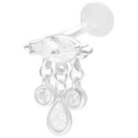 Silbernes Bella Push Fit Labret mit Anhängern Silbernes Labret mit drei hängenden Anhängern auf weißem Hintergrund