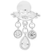 Silbernes Bella Push Fit Labret 5.0 mm Silberfarbenes Labret mit drei hängenden Zirkonia-Anhängern auf weißem Hintergrund