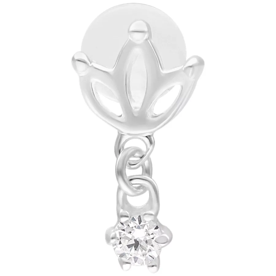 Silbernes Labret mit Lotus-Design und funkelndem Stein auf weißem Hintergrund