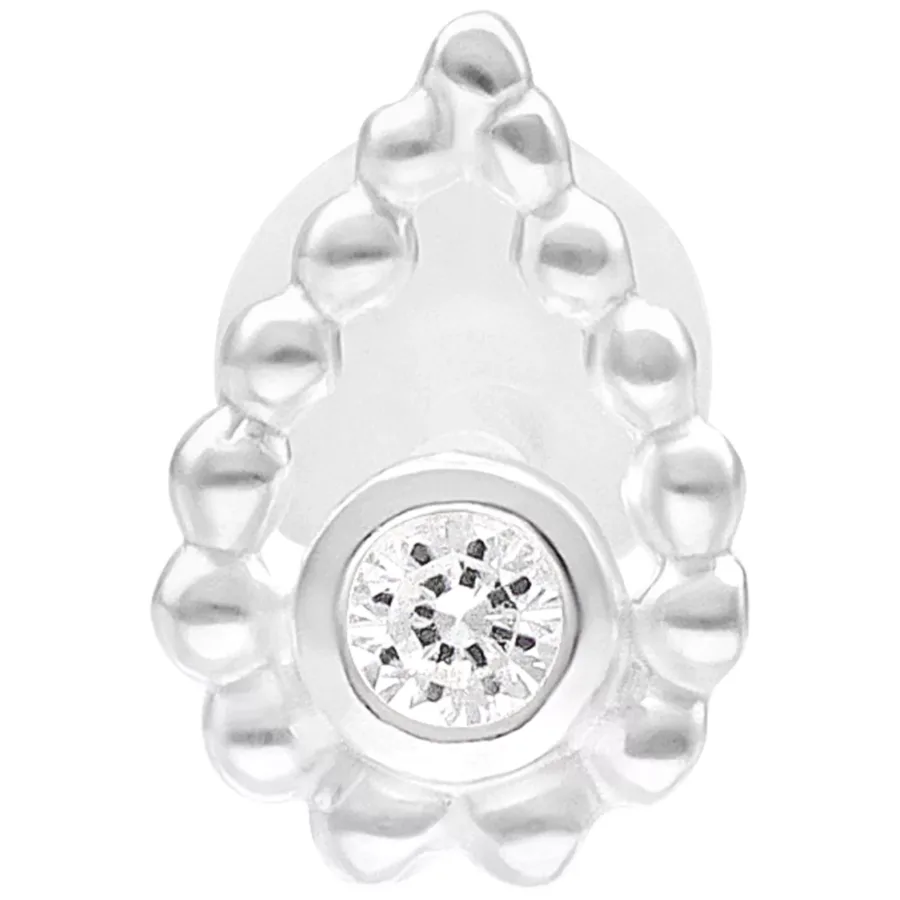 Silbernes Bead Drop Push Fit Labret mit 5 mm Länge auf weißem Hintergrund