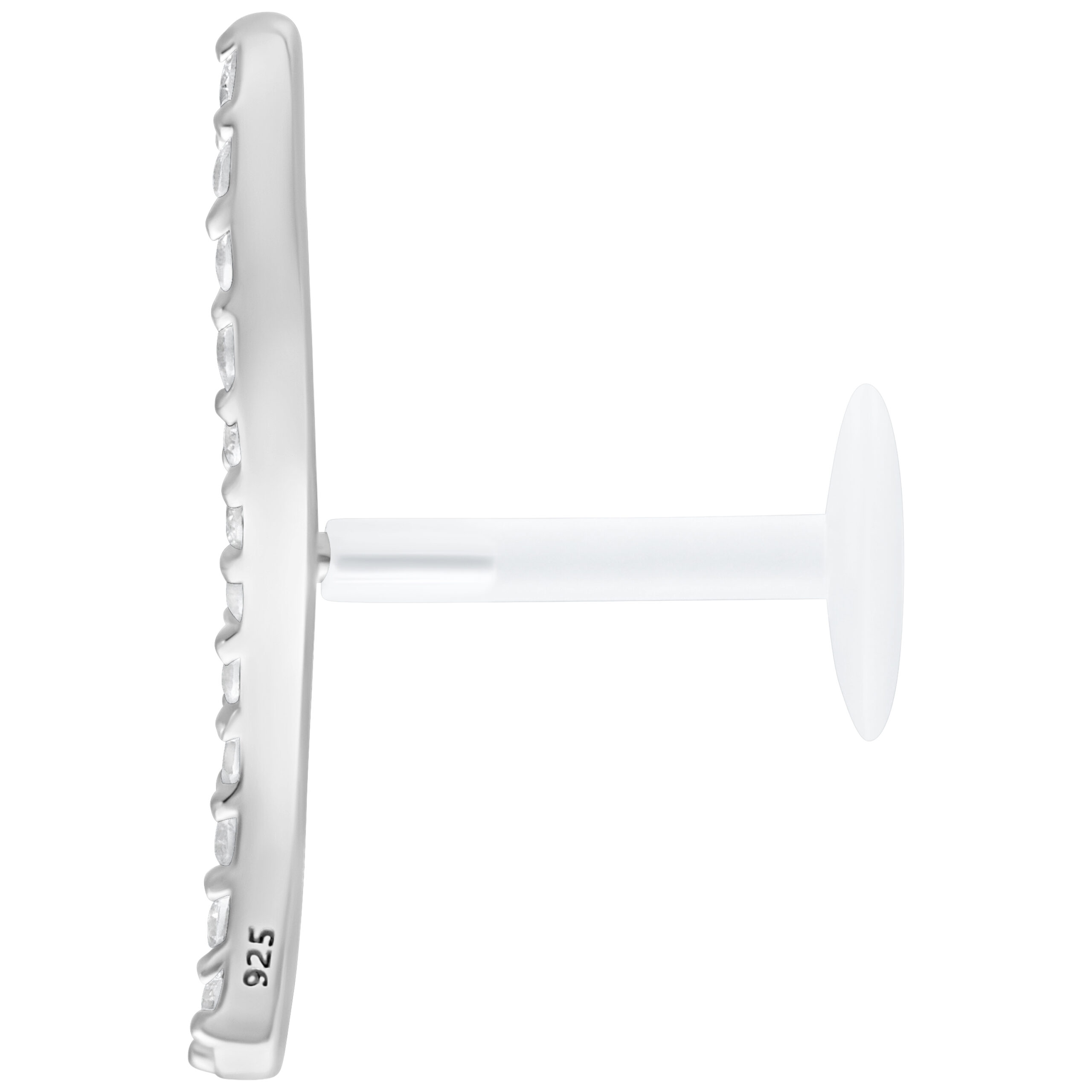 Silbernes Labret mit Kristallreihe, 5,0 mm Silbernes Labret mit Kristallreihe, Push Fit, auf weißem Hintergrund