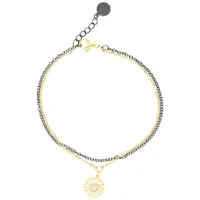 Doppeltes Mandala Armband aus Chirurgenstahl in Schwarz und Gold auf weißem Hintergrund