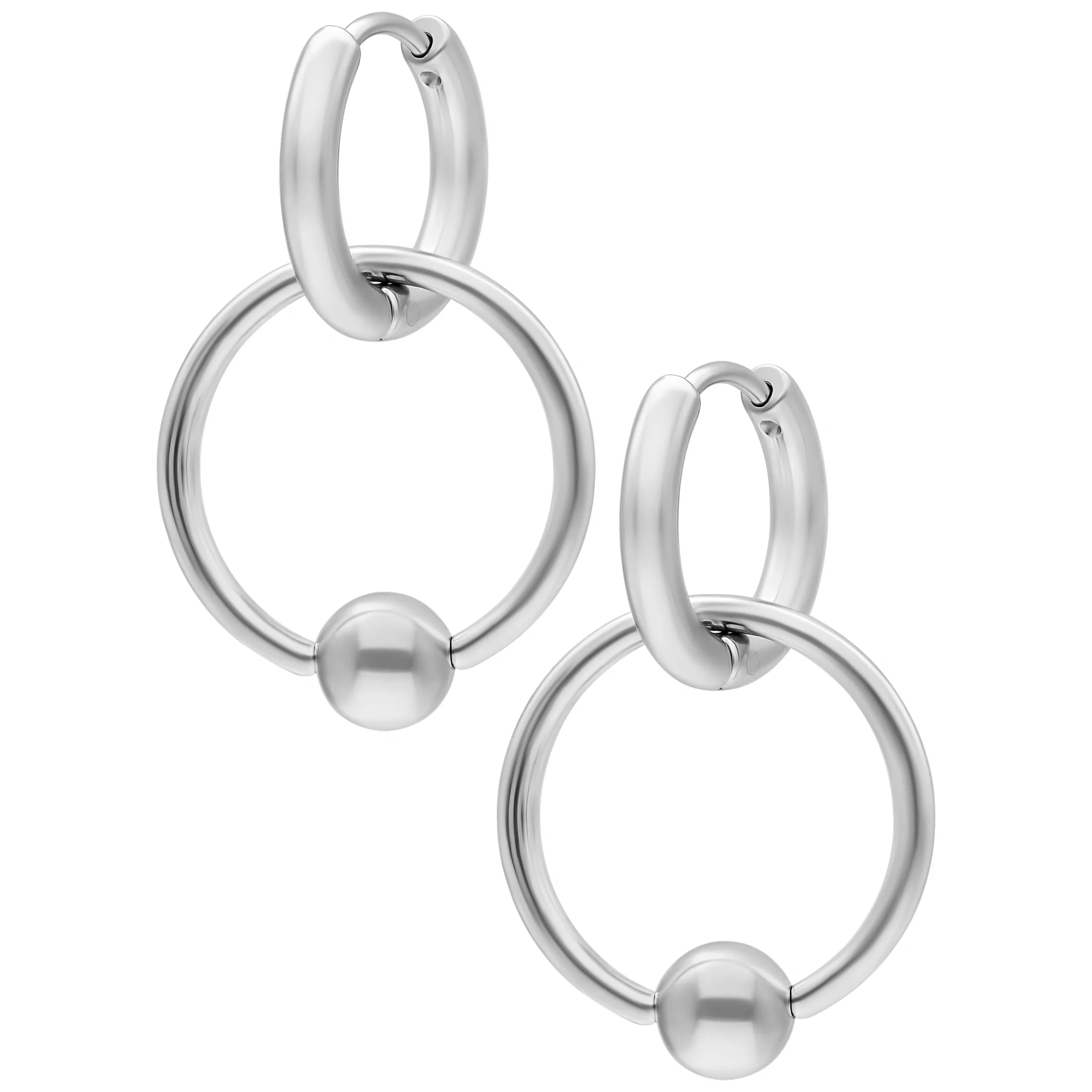 Silberne Ohrringe mit Klappverschluss und kleinem Ball, 16mm Innendurchmesser