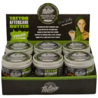Believa Tattoo Butter 35 ml Displaybox Believa Tattoo Butter Dosen in grüner Displaybox auf weißem Hintergrund