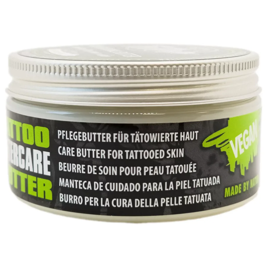 Dose Believa Tattoo Butter 35ml mit grünem und schwarzem Etikett auf weißem Hintergrund