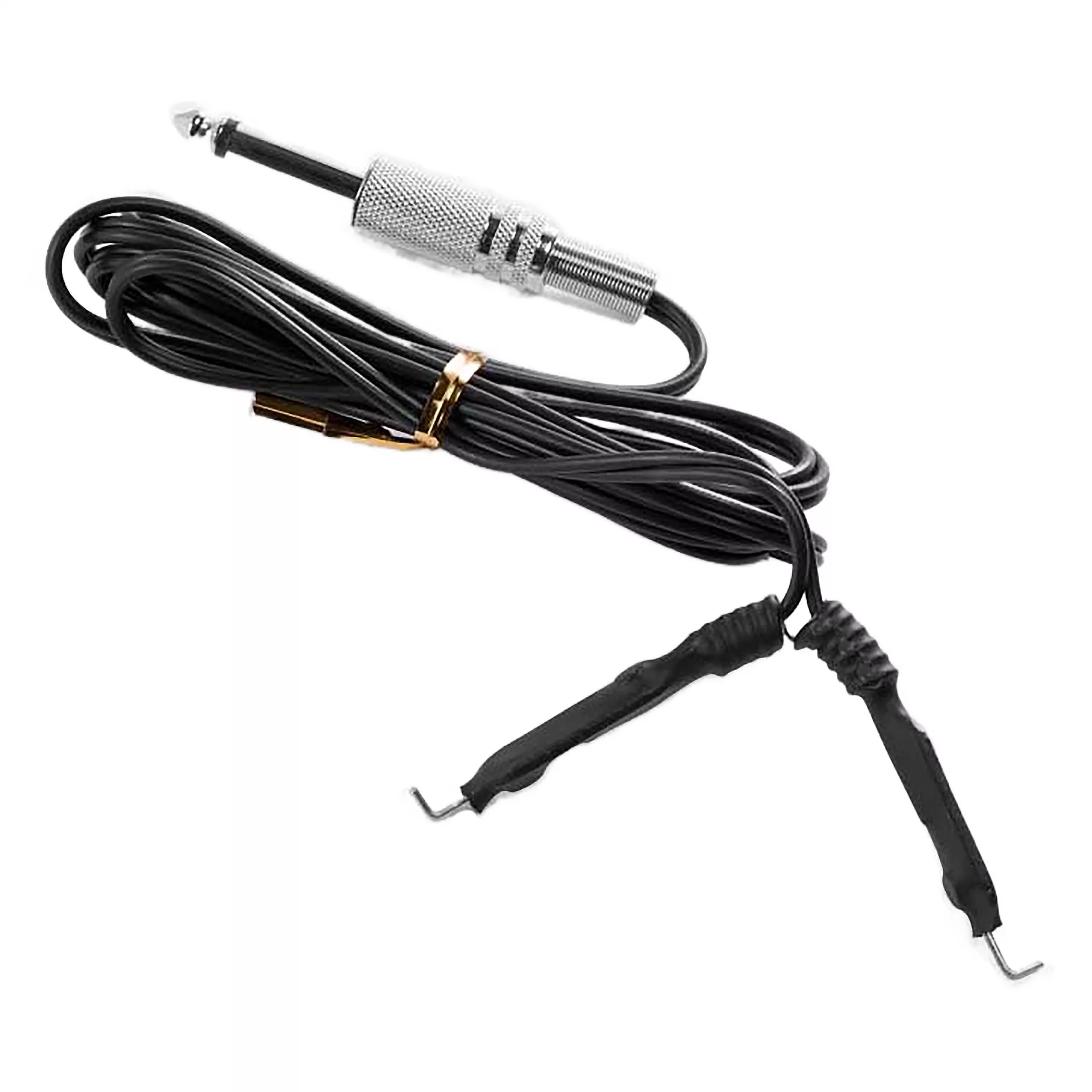 Schwarzes Silikon Clip Cord für Tätowierer Schwarzes Silikon Clip Cord mit Kupferanschluss auf weißem Hintergrund