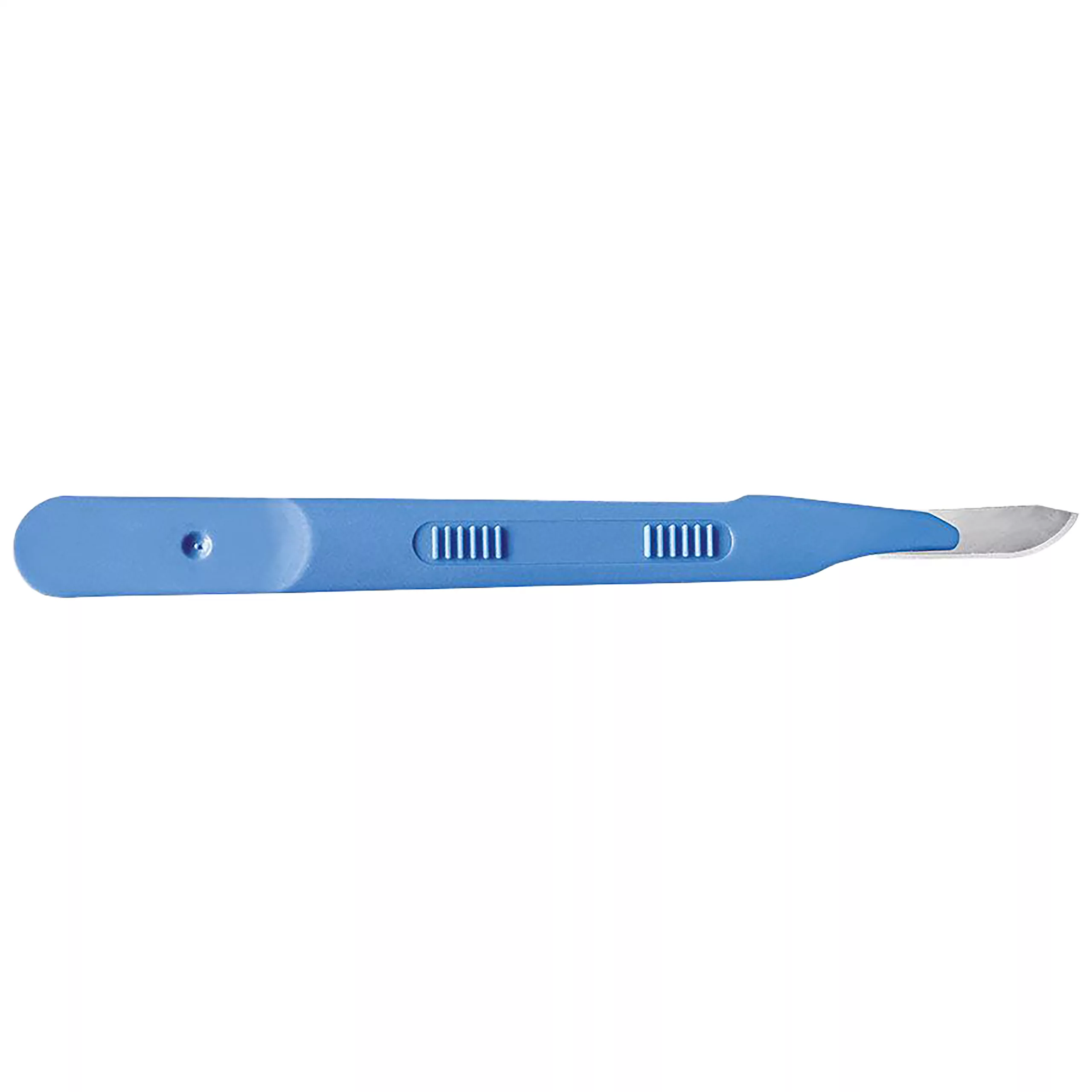 Steriles Einmal-Skalpell Fig. 10, Blau Blaues, steriles Einmal-Skalpell Fig. 10 auf weißem Hintergrund