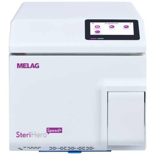 Weißer SteriHero Speed+ Sterilisator mit digitalem Display auf neutralem Hintergrund