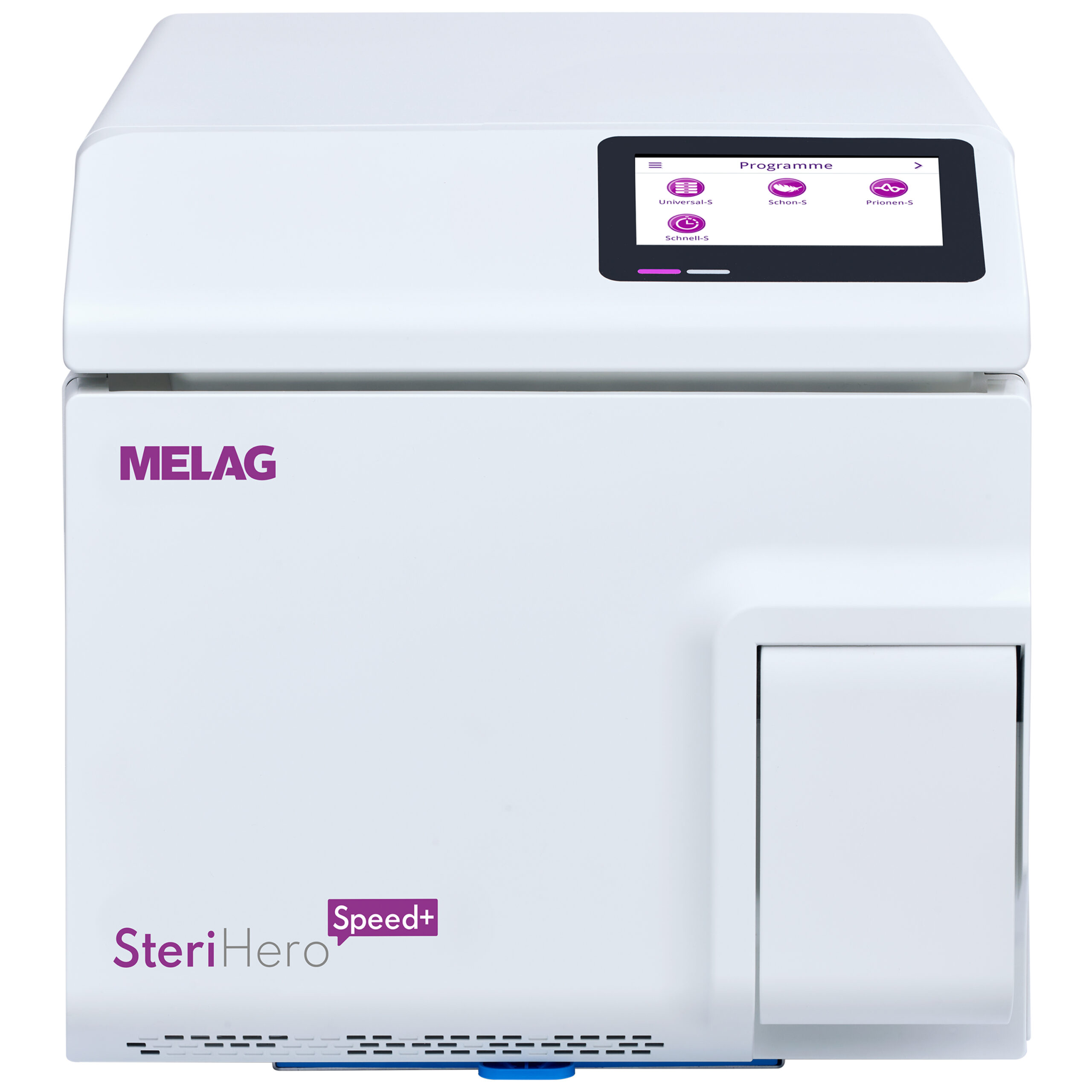 SteriHero Speed+ von Wildcat, weiß Weißer SteriHero Speed+ Sterilisator mit digitalem Display auf neutralem Hintergrund