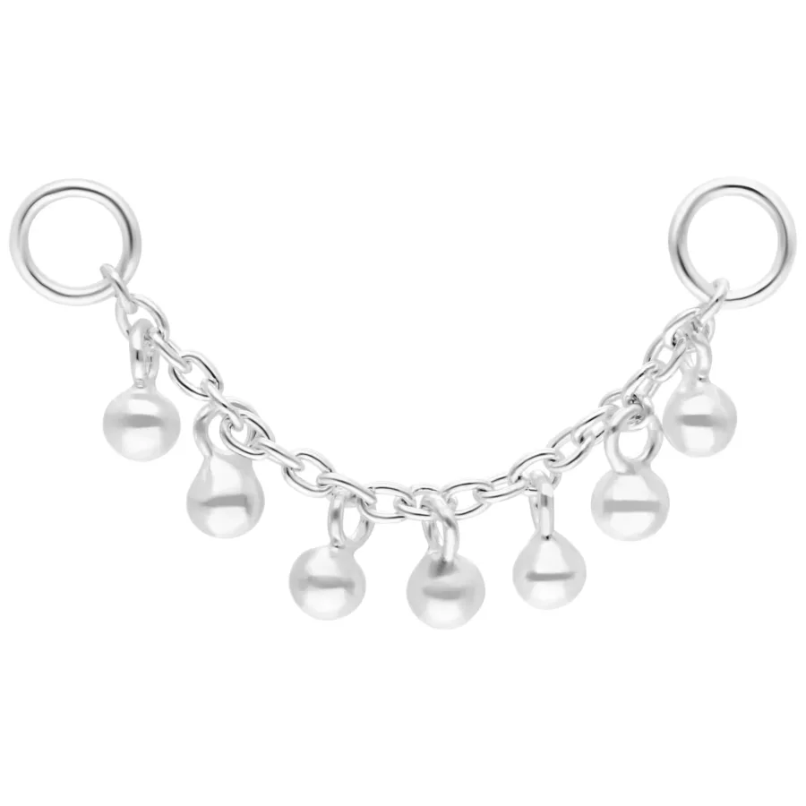 Silberne Piercingkette mit kleinen Kugeln, 20mm Länge