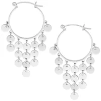 Silberne Dangling Plate Hoops Ohrringe Silberne Dangling Plate Hoops Ohrringe auf weißem Hintergrund