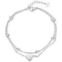 Doppelreihiges Armband mit Herz in Silber Silbernes doppelreihiges Armband mit Herzanhänger und Kugeln auf weißem Hintergrund