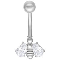 Crystal Bee Bananabell Silber 8mm Piercing Silbernes Crystal Bee Bananabell mit klaren Kristallen auf weißem Hintergrund