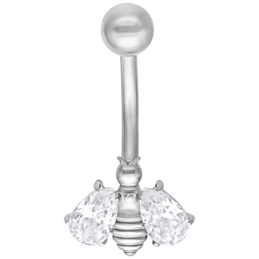 Silbernes Crystal Bee Bananabell mit klaren Kristallen auf weißem Hintergrund