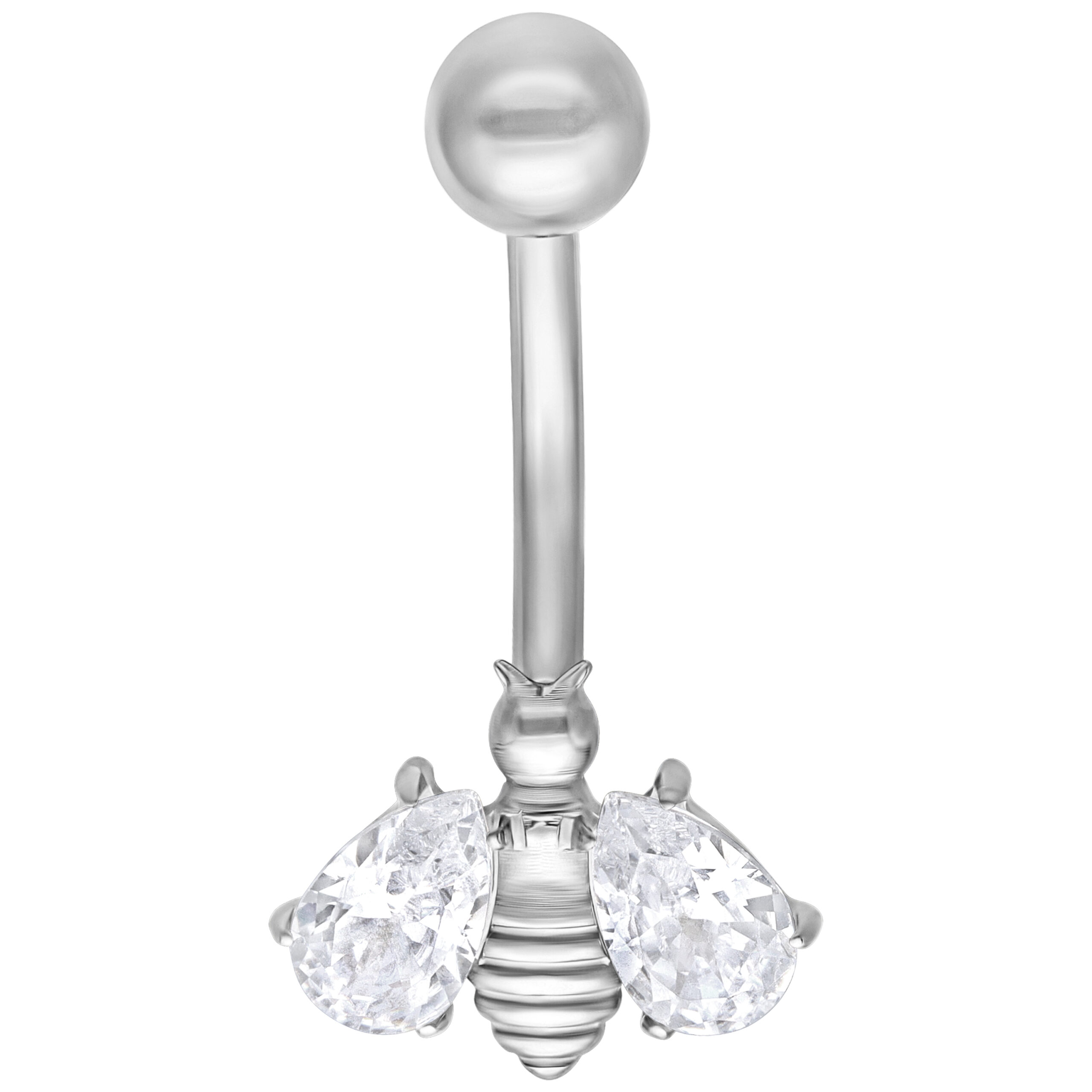 Crystal Bee Bananabell Silber 8mm Piercing Silbernes Crystal Bee Bananabell mit klaren Kristallen auf weißem Hintergrund