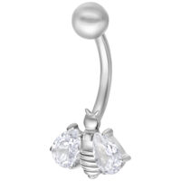 Silbernes Crystal Bee Bananabell 8,0 mm Silbernes Bauchnabelpiercing mit Kristallbiene auf weißem Hintergrund