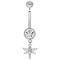 Silbernes Dragon-fly Bananabell 8,0 mm Silbernes Bauchnabelpiercing mit Libellen-Anhänger und kristallklarem Stein, 8,0 mm