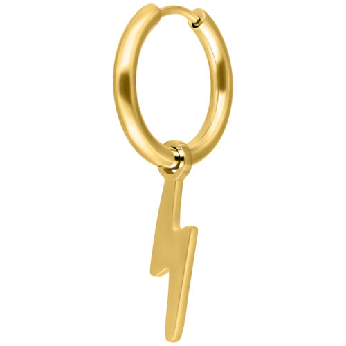 Goldene Ohrringe mit Blitz-Anhänger auf weißem Hintergrund