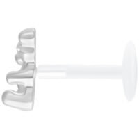 Silbernes Gummi Bear Labret 11mm Silberfarbenes Gummi Bear Labret Push Fit auf weißem Hintergrund