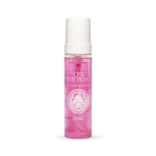 Flasche mit pinkem Schaum, Aloe Tattoo CB2, 220 ml, auf weißem Hintergrund