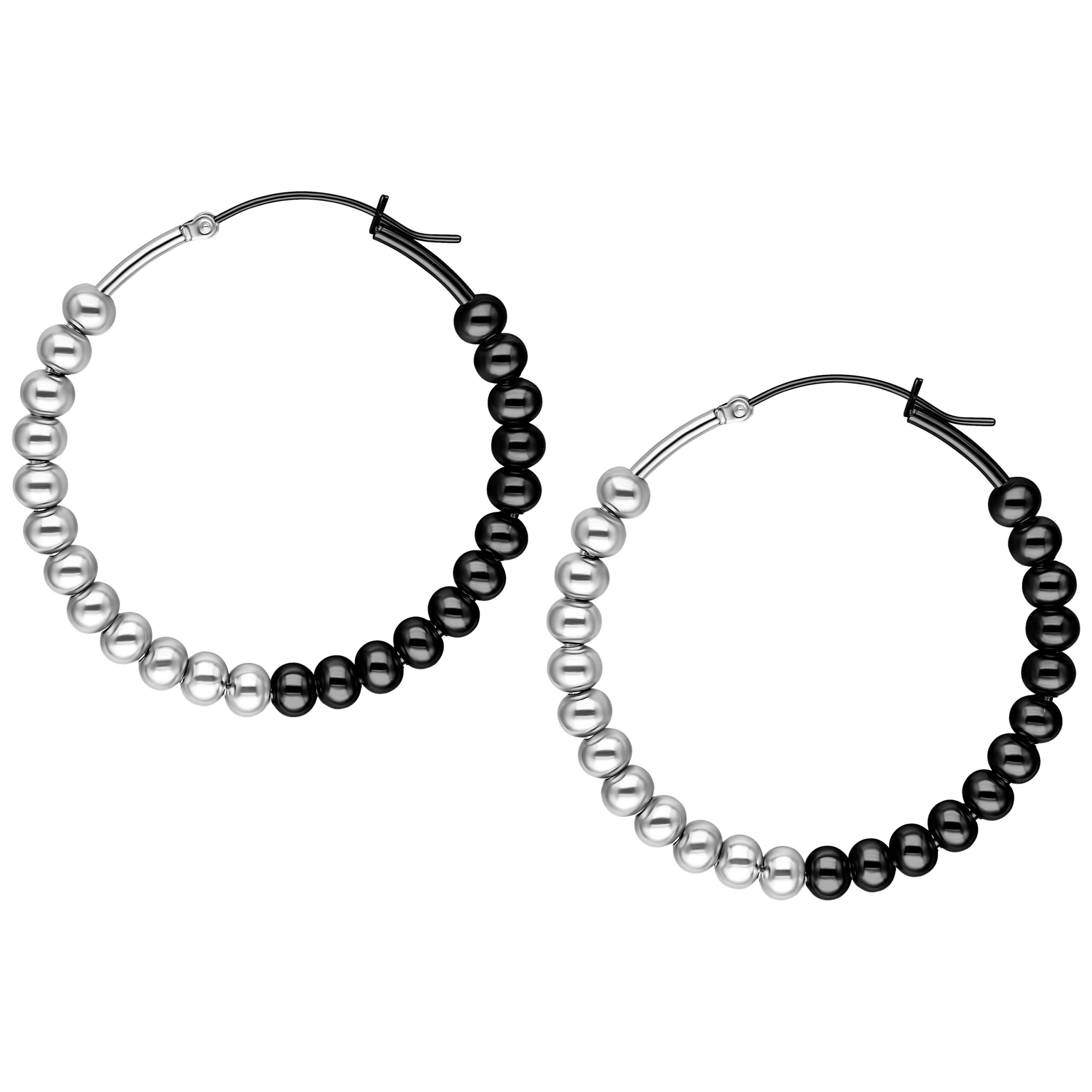 Bubble Hoops Ohrschmuck Silber/Schwarz Zwei Bubble Hoops Ohrringe in Silber und Schwarz auf weißem Hintergrund