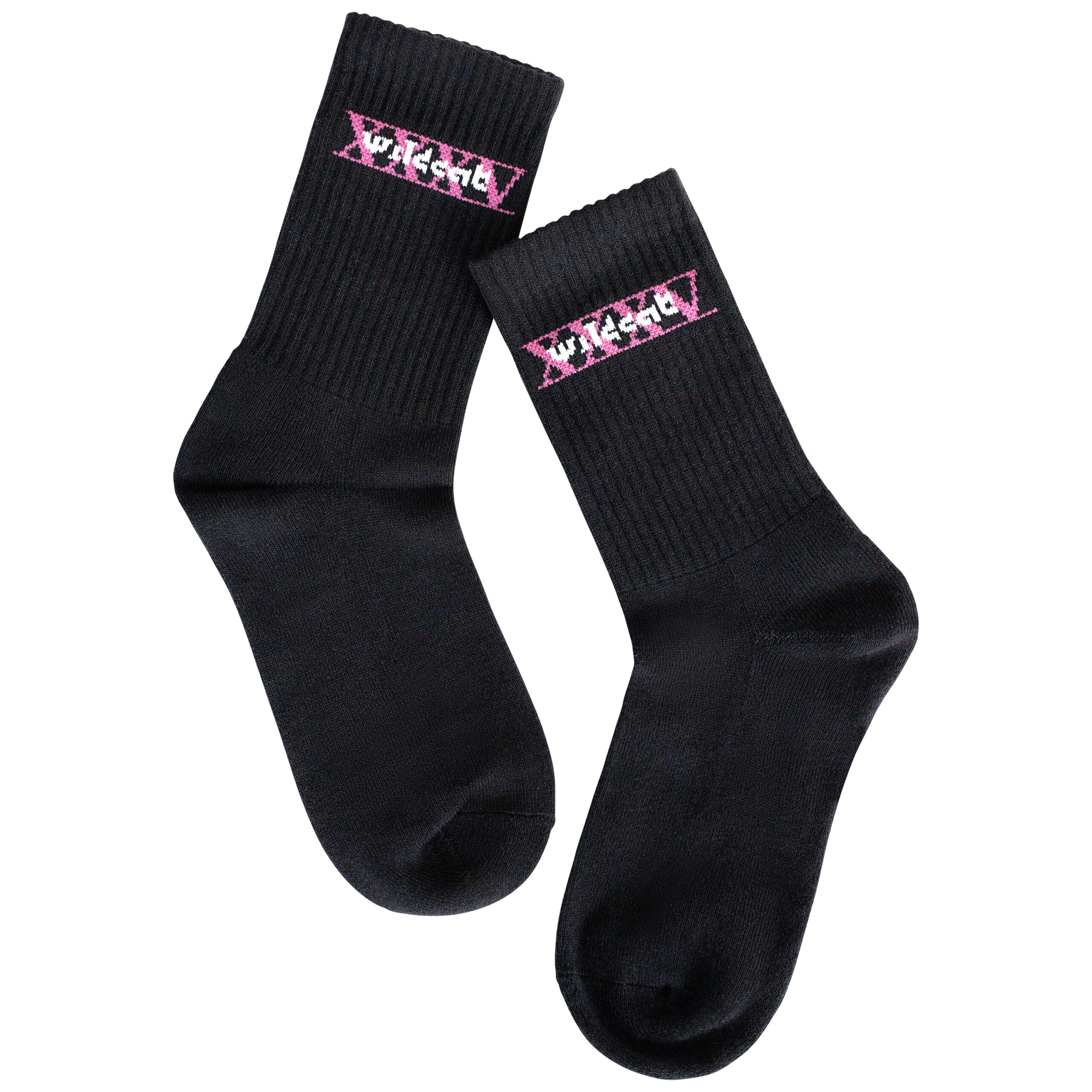 Schwarze Wild Socks XXXV, Größe 36-40 Schwarze Socken mit pinkem Wildcat Logo auf weißem Hintergrund, Größe 36-40