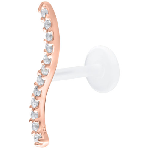 Roségoldenes Labret mit Kristallreihe auf weißem Hintergrund