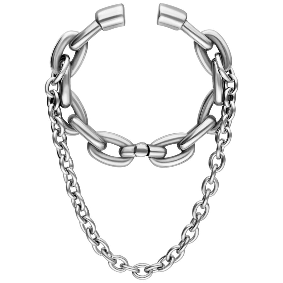 Silberne Double Chain Ohrgewichte aus Chirurgenstahl auf weißem Hintergrund