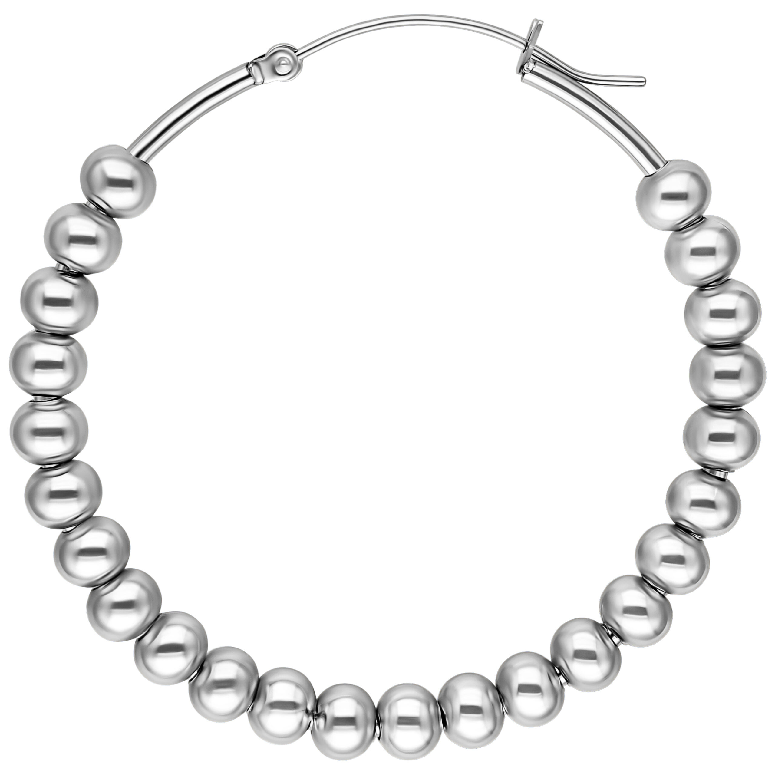 Silberne Bubble Hoops Ohrringe aus Chirurgenstahl Silberne Bubble Hoops Ohrringe aus glänzendem Chirurgenstahl auf weißem Hintergrund
